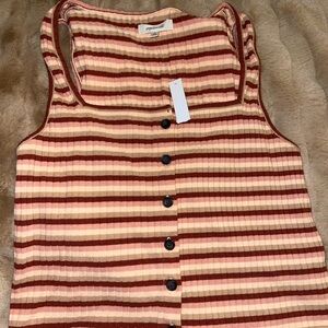 Striped Sleeveless Top - Brown and Cream